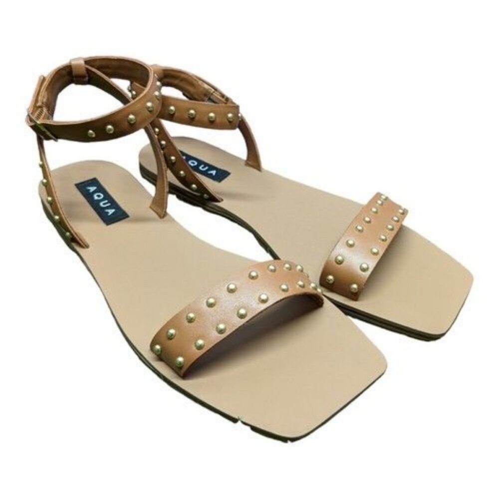 Aqua Sophy Leather Square Toe Ankle Strap Sandals Women's Shoes Size 10 M